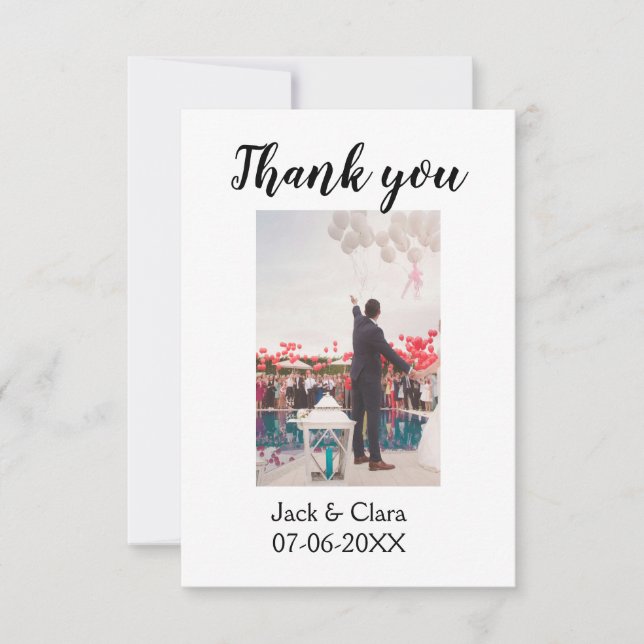 Foto modern elegant enkelt tack för bröllopet  kort (Framsida)