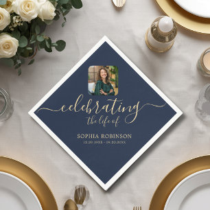 Foto Modern Elegant Guld Skrift Blå Begravning Pappersservett