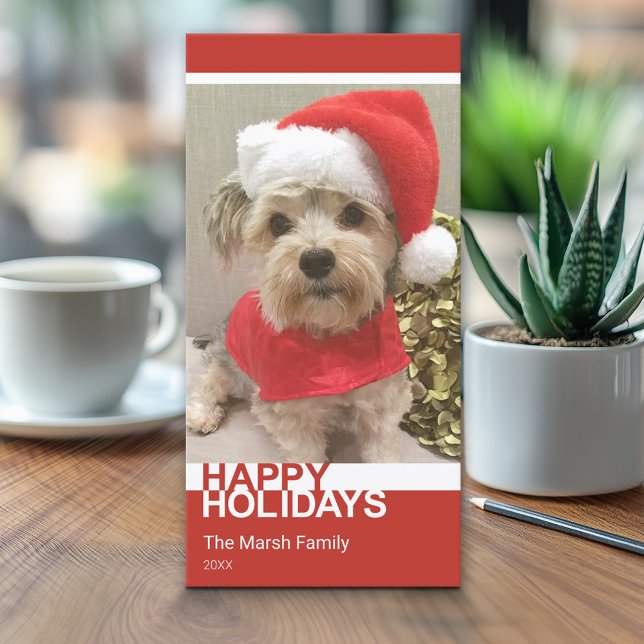 Foto - Modern Färg Block Red White-jul Julkort (Classic Christmas Photo Card)