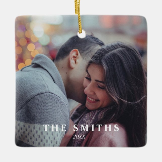 Foto Modern färgad julvinter Wonderland Julgransprydnad Keramik (Framsida)