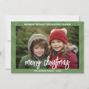 Foto Modern Grön Chevron Kant God Jul Julkort