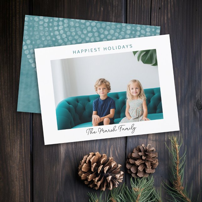 Foto Modern jul Dots White Gräns Happiest Julkort (Rustic Modern Christmas Card with 1 Photo and Type Overlay - Print and Download Options)