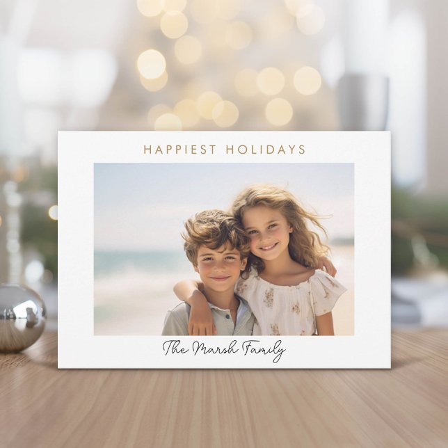 Foto Modern Julprickar Vit Kant Gladast Julkort (Modern and Minimal Christmas Greeting Card)