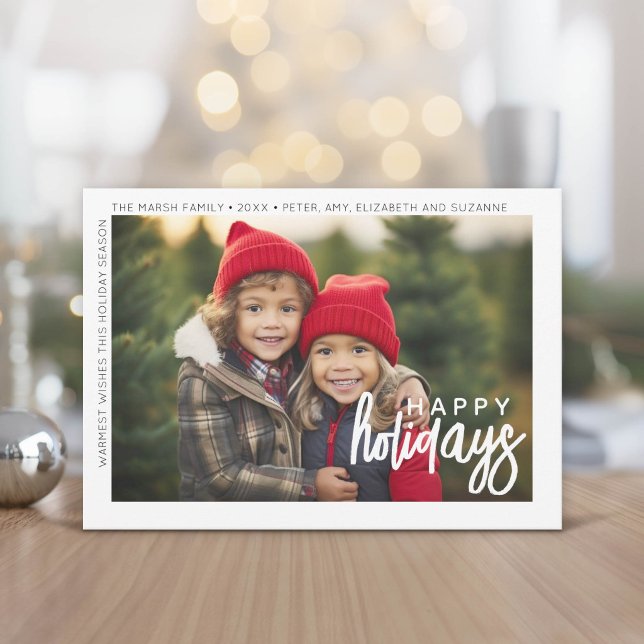 Foto Modern - Minimal vit kant Offset Glad Julkort (Modern, minimal Holiday Greeting Card)