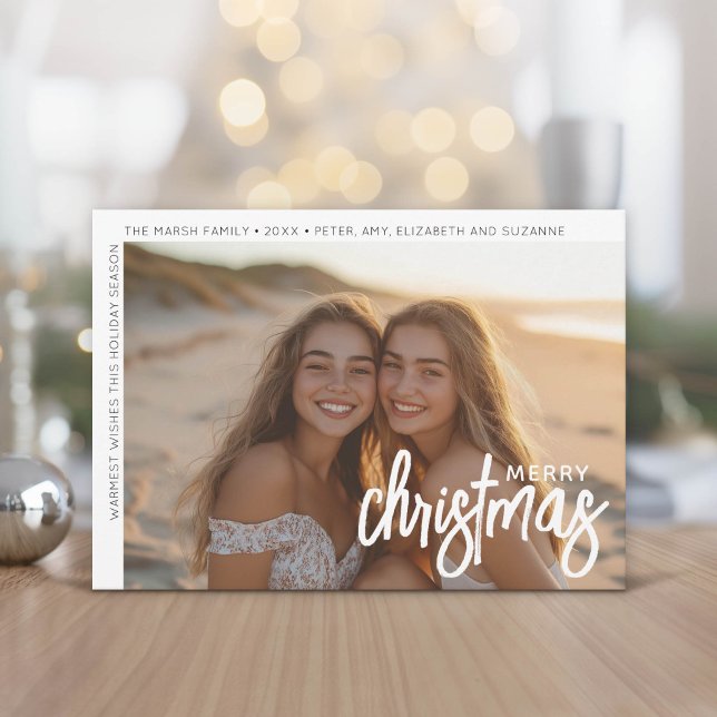 Foto Modern - Minimal vit kant Offset Merry C Julkort (Modern and Minimal Christmas Greeting Card)