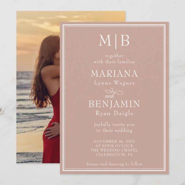 Foto Modern Minimalistisk Boho Rosa Bröllop Inbjudningar (Fram/baksida)