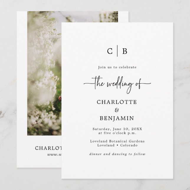 Foto Modern Minimalistisk Skrift Bröllop Inbjudningar (Fram/baksida)