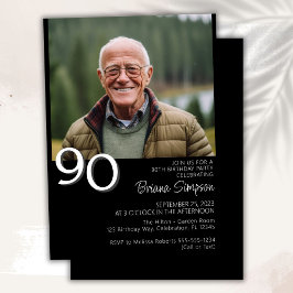 Foto Modern Minimalistisk Svart 90-årsdag Inbjudningar