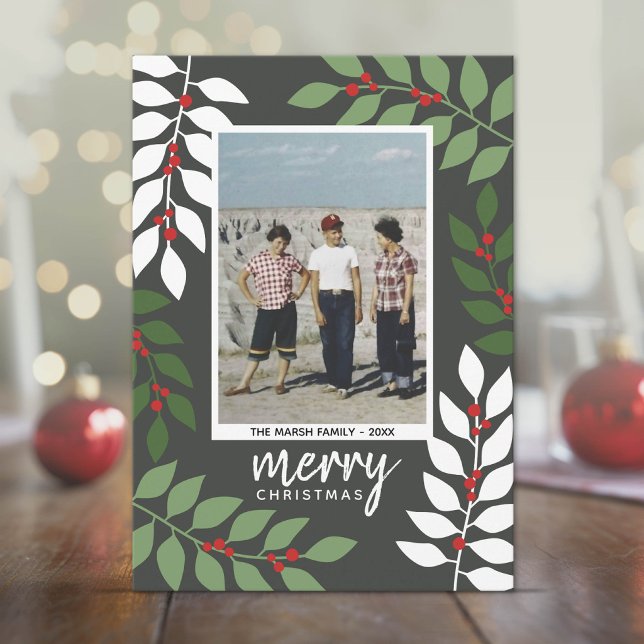 Foto moderna bär eukalyptusgrenar jul julkort (1 Photo Modern Eucalyptus Christmas Card)