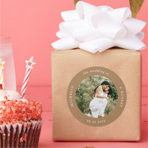 foto-monogram, elegant bröllop, klassisk rundpinne runt klistermärke