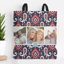Foto Monogram för familjen Navy och Coral Ikat Pai