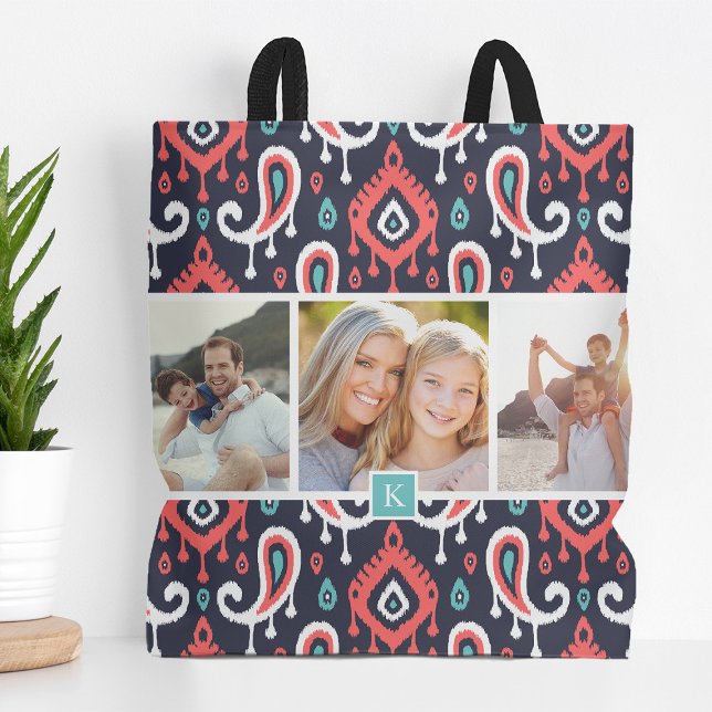 Foto Monogram för familjen Navy och Coral Ikat Pai Tygkasse (Skapare uppladdad)