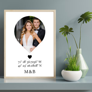 Foto Monogram Romantiskt Hjärta Koordinater Modern Poster