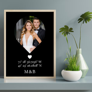 Foto Monogram Romantiskt Hjärta Koordinater Modern Poster