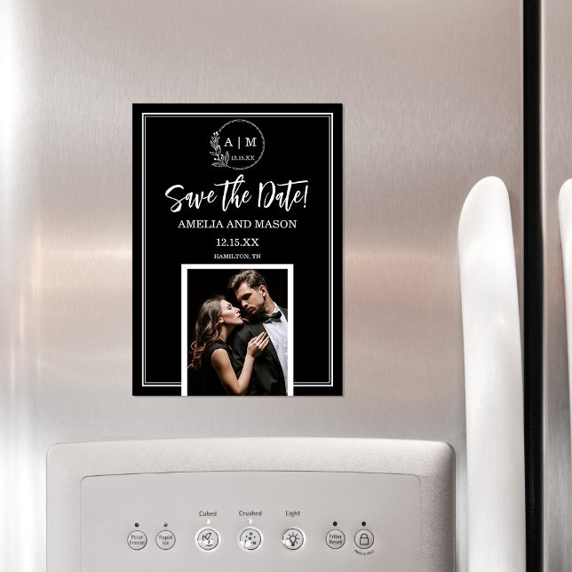 Foto Monogram Spara datum Magnet  (Simple Elegant Modern Minimalist Photo Monogram Save the Date Magnet)
