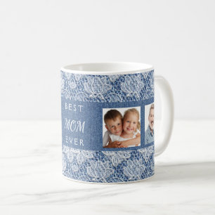 Foto mor av Blue denim snöre Kaffemugg