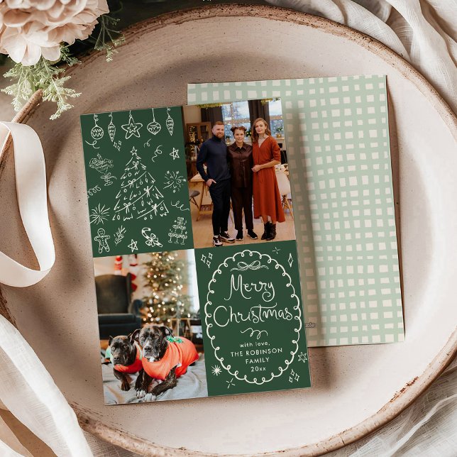 Foto mörk grönt Hand plockade God jul 2 Julkort (Skapare uppladdad)