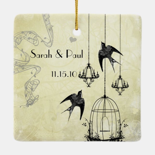 Foto Musical Black & Grått 3 Chandeliers Julgransprydnad Keramik (Baksida)