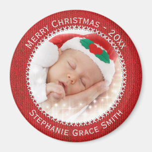 Foto & Namn: Årligt julfoto Ornament Red Magnet