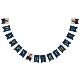 Foto Navy Guld Art Deco Ram Glad Födelsedag Vimplar