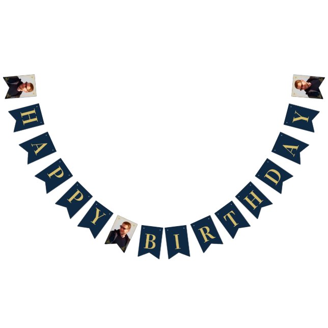 Foto Navy Guld Art Deco Ram Happy Birthday Vimplar (Alla)