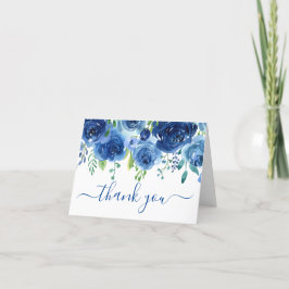 Foto Navyblå Blommig Bröllop Tacksamhetskort Tack Kort