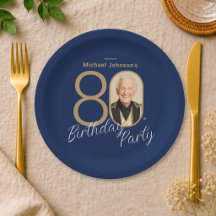 Foto Navyblå Guld Elegant Anpassad 80-årsdag