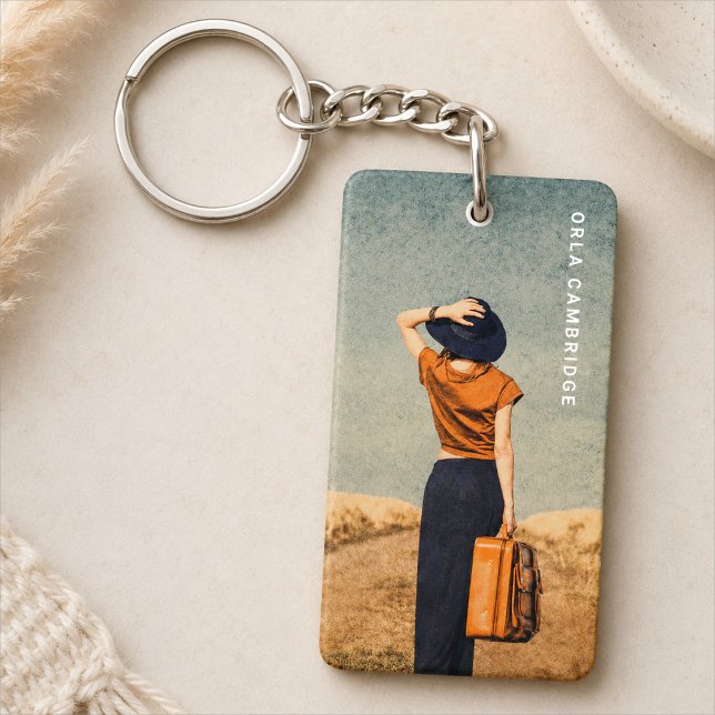 Foto nyckelring | Anpassad porträtt present (Custom photo keychain with travel portrait style, personalized name text, and keepsake appeal)