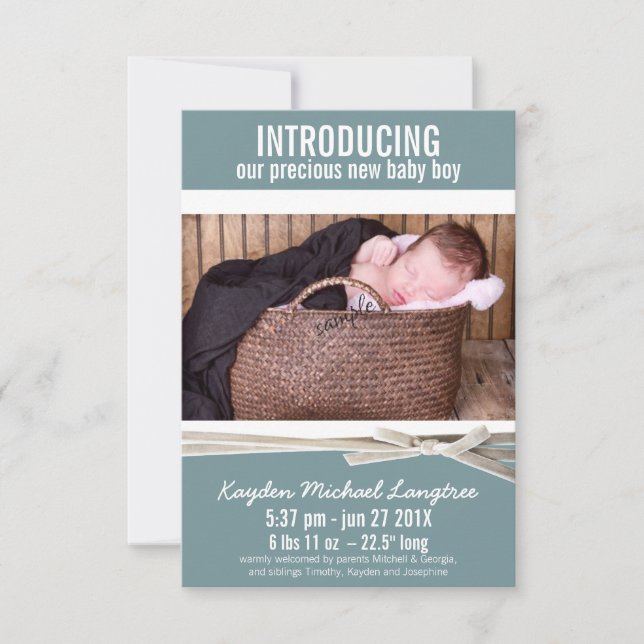 Foto Nyfödd bebis Boy Birth-meddelande Meddelande (Framsida)