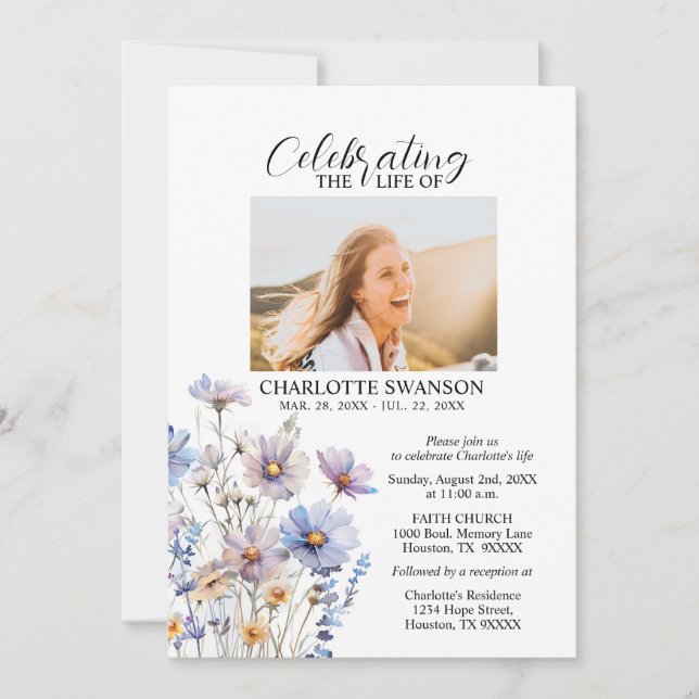 Foto och Dikt firande i livets minnesblommor Inbjudningar (Framsida)