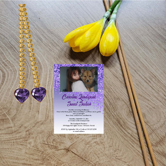Foto och fallande Lila Glitter Sweet sixteen Inbjudningar