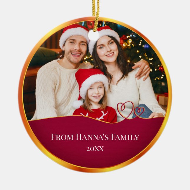 Foto och God jul för personlig-familjen Julgransprydnad Keramik (Framsidan)