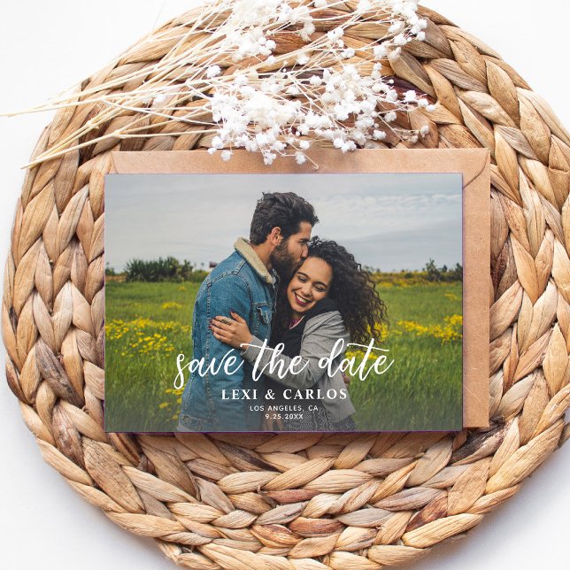 Foto och kalligrafi 2A Ljusare vågrätt Spara datum Inbjudningar (Skapare uppladdad)