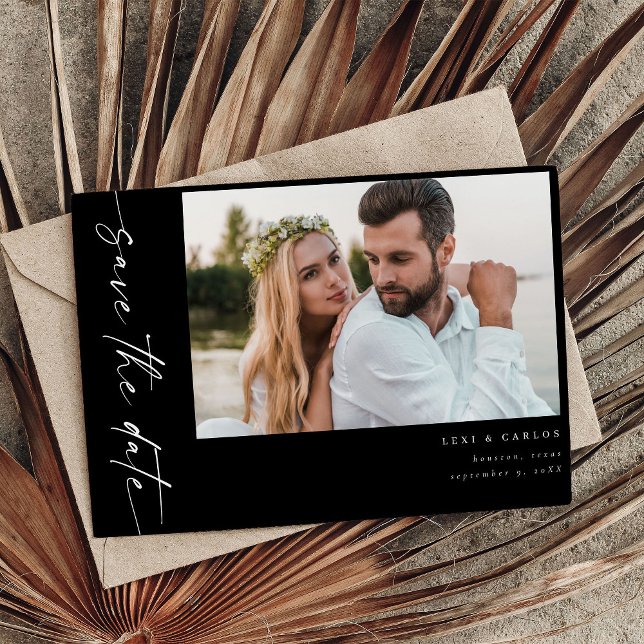 Foto och kalligrafi 4 Mod vågrätt Spara datum Inbjudningar (Skapare uppladdad)