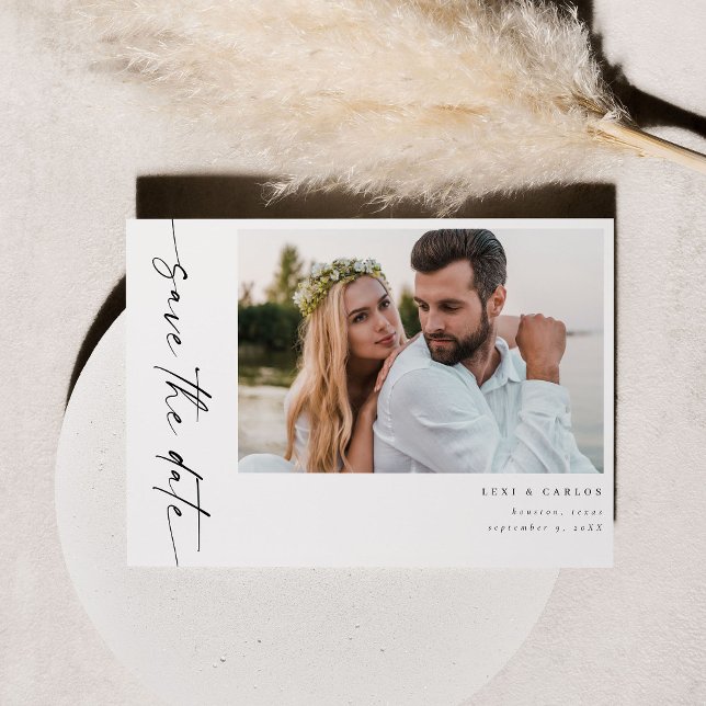 Foto och kalligrafi 4 Mod vågrätt Spara datum-Whi Inbjudningar (Skapare uppladdad)