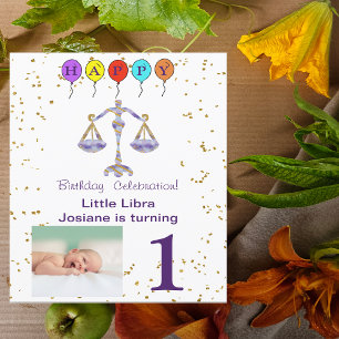 Foto och Libra-födelsedag med Guld och bubblor Inbjudningar