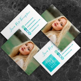 Foto och Logotyp för Teal Social Media Icons Visitkort