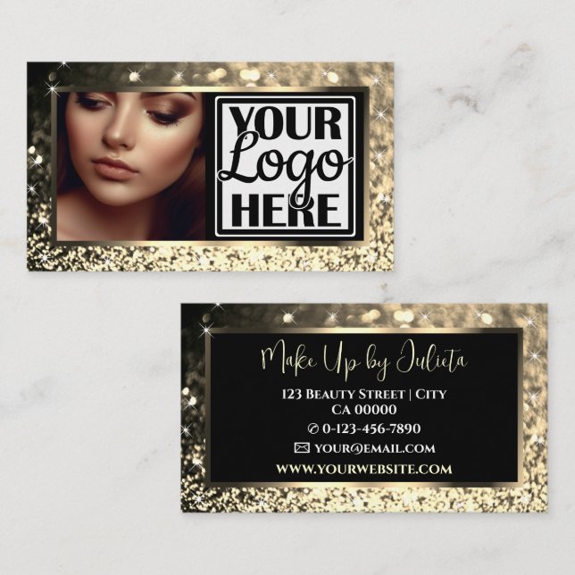 Foto- och Logotyp-mall Guld Gnistra Glitter Glam Visitkort (Fram/baksida)