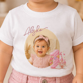 Foto och namn Rosa Ett Slott Födelsedags Baby Tröj T Shirt