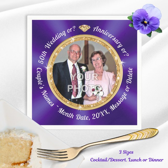 FOTO och Personlig 50-årsservitut, Pappersservett (50th Wedding Anniversary Napkins. 50th wedding anniversary. Personalized Photo Cocktail Napkins.)