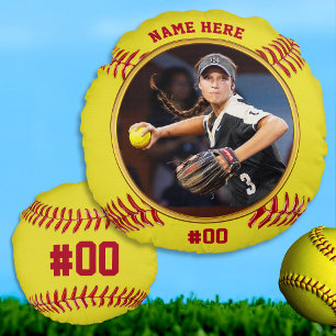 Foto och Personlig, framstående Softball Gift-id Rund Kudde