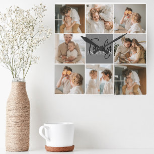 Foto och Personlig Grått Gift för Family Collage Fyrkantig Klocka