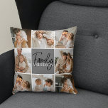 Foto och Personlig Grått Gift för Family Collage Kudde<br><div class="desc">Skapa en vacker och personlig familjesammanställning med åtta foton, tillsammans med en personlig familj namn i grått. Denna unika och tankeväckande gåva är en perfekt för att hedra minnet av speciella ögonblick och fira kärlek och band inom en familj. Samlingen innehåller åtta noggrant markerade foton som du kan tillhandahålla, visa...</div>