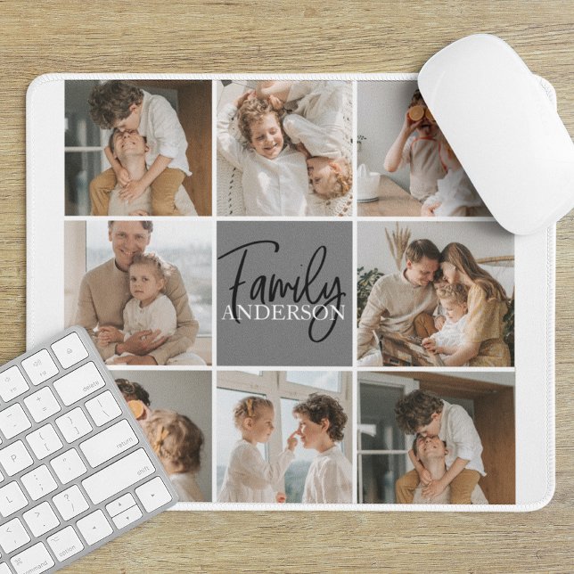 Foto och Personlig Grått Gift för Family Collage Musmatta (Skapare uppladdad)