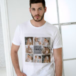 Foto och Personlig Grått Gift för Family Collage T Shirt<br><div class="desc">Skapa en vacker och personlig familjesammanställning med åtta foton, tillsammans med en personlig familj namn i grått. Denna unika och tankeväckande gåva är en perfekt för att hedra minnet av speciella ögonblick och fira kärlek och band inom en familj. Samlingen innehåller åtta noggrant markerade foton som du kan tillhandahålla, visa...</div>