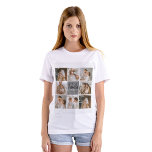Foto och Personlig Grått Gift för Family Collage T Shirt<br><div class="desc">Skapa en vacker och personlig familjesammanställning med åtta foton, tillsammans med en personlig familj namn i grått. Denna unika och tankeväckande gåva är en perfekt för att hedra minnet av speciella ögonblick och fira kärlek och band inom en familj. Samlingen innehåller åtta noggrant markerade foton som du kan tillhandahålla, visa...</div>