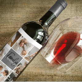 Foto och Personlig Grått Gift för Family Collage Vinflaska Etikett