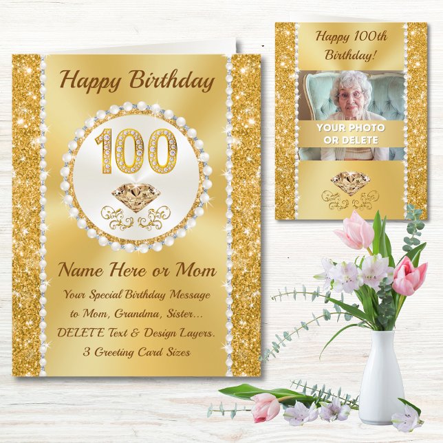 Foto och Personlig, Lycklig 100:e födelsedagskorte Kort (100th birthday card for mum. 100th birthday cards female. 100th birthday card ideas. Grandmother.   )