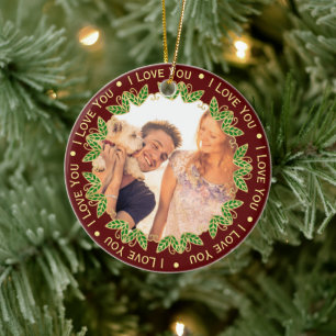 Foto och redigerbar text   Elegant Red & Guld Julgransprydnad Keramik