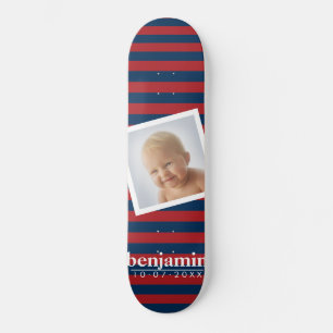 Foto- och rödblå stripe Mönster - Namn Skateboard Bräda 21,5 Cm